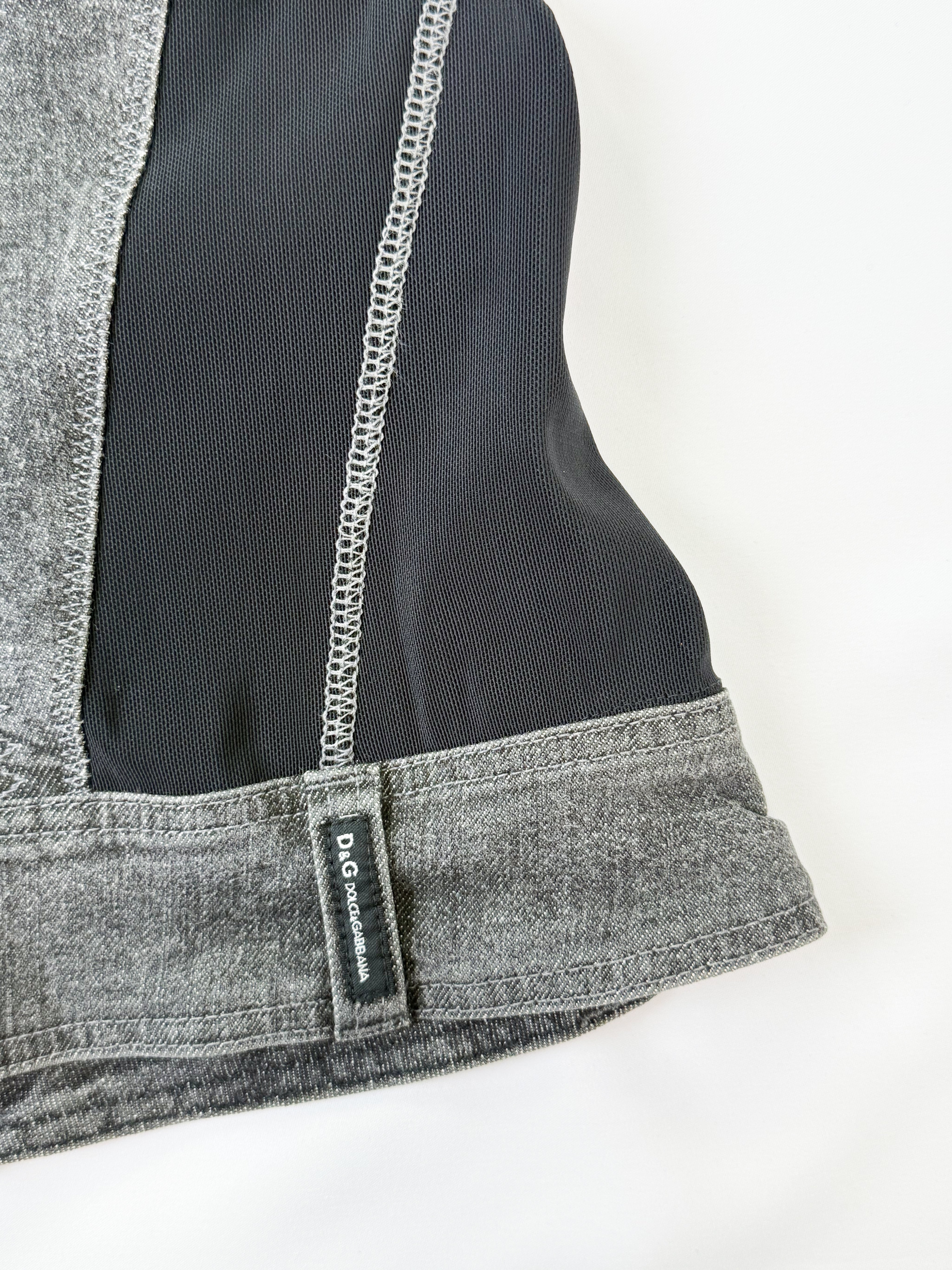 D&G Dolce & Gabbana 2000s Gray Acid Wash Denim Corset Top - XS