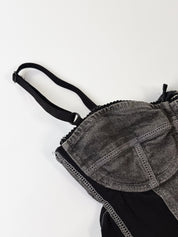 D&G Dolce & Gabbana 2000s Gray Acid Wash Denim Corset Top - XS