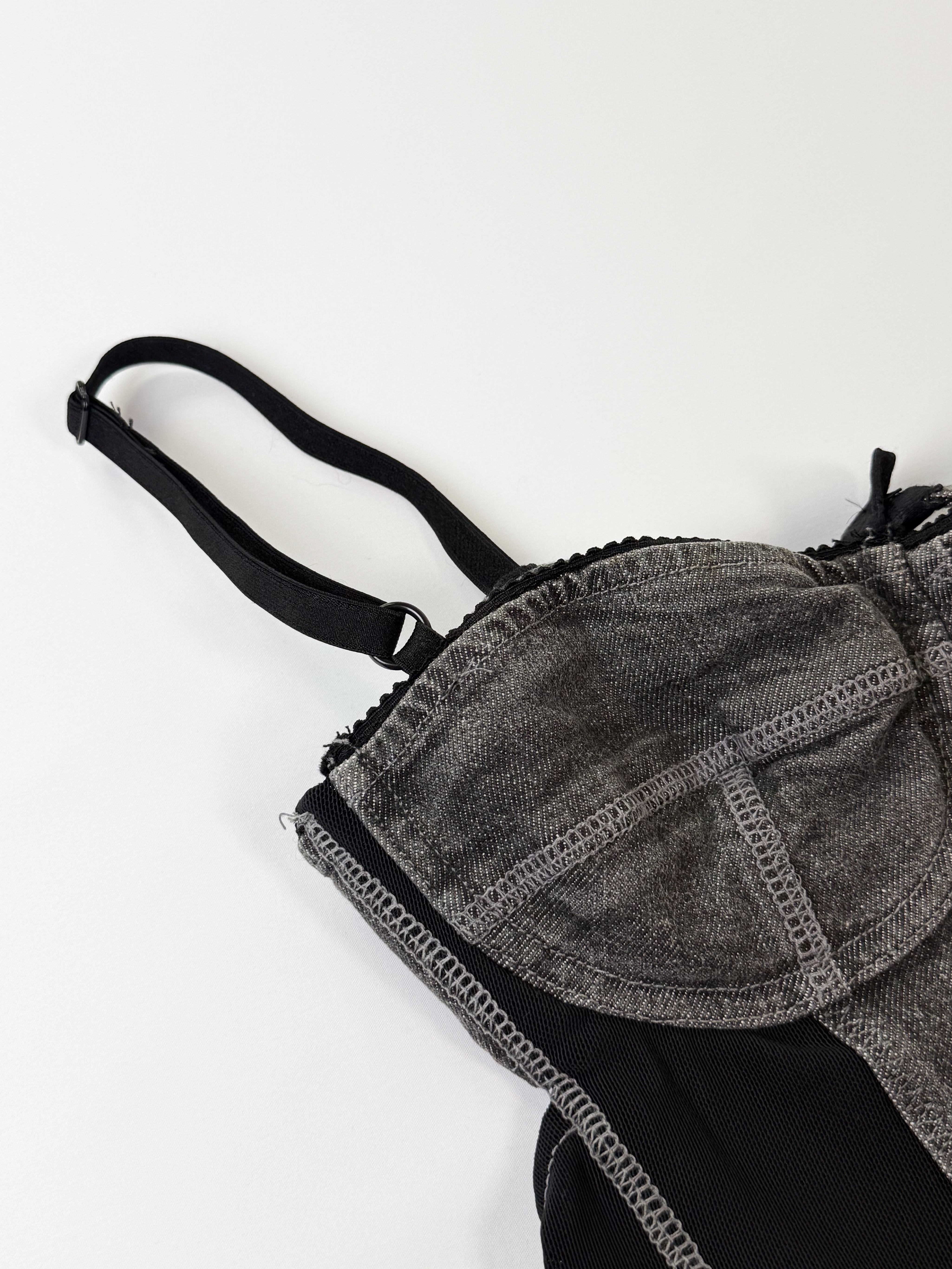 D&G Dolce & Gabbana 2000s Gray Acid Wash Denim Corset Top - XS