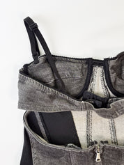 D&G Dolce & Gabbana 2000s Gray Acid Wash Denim Corset Top - XS