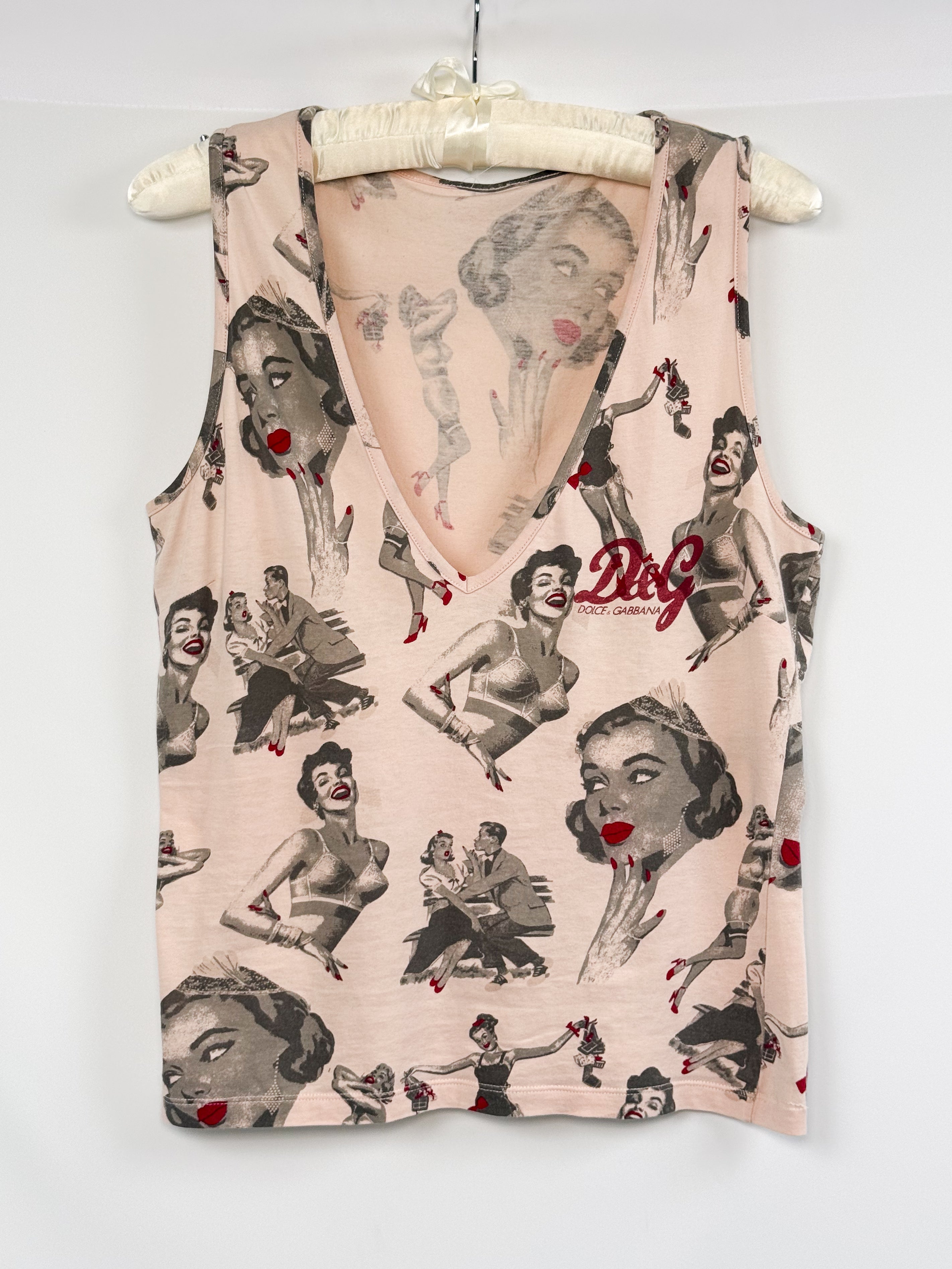 D&G Dolce & Gabbana 2004 Pin-Up Glamour Photo Print Tank - M
