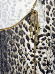 Just Cavalli 2000s Snow Leopard Print Gold-Trim Stretch Top - S