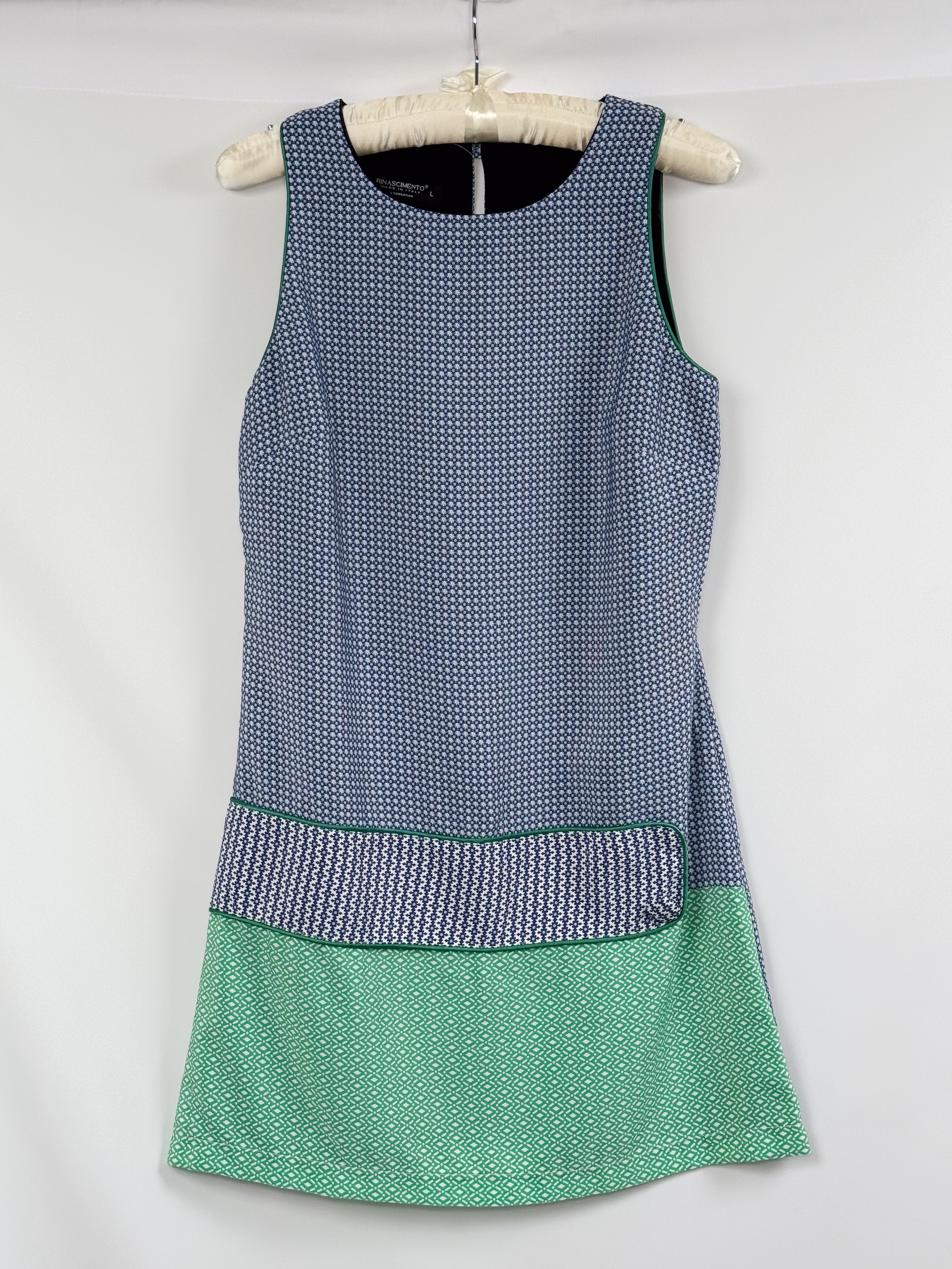 Rinascimento 2000s Blue and Green Mixed Print Color Block Mini Dress - M/L