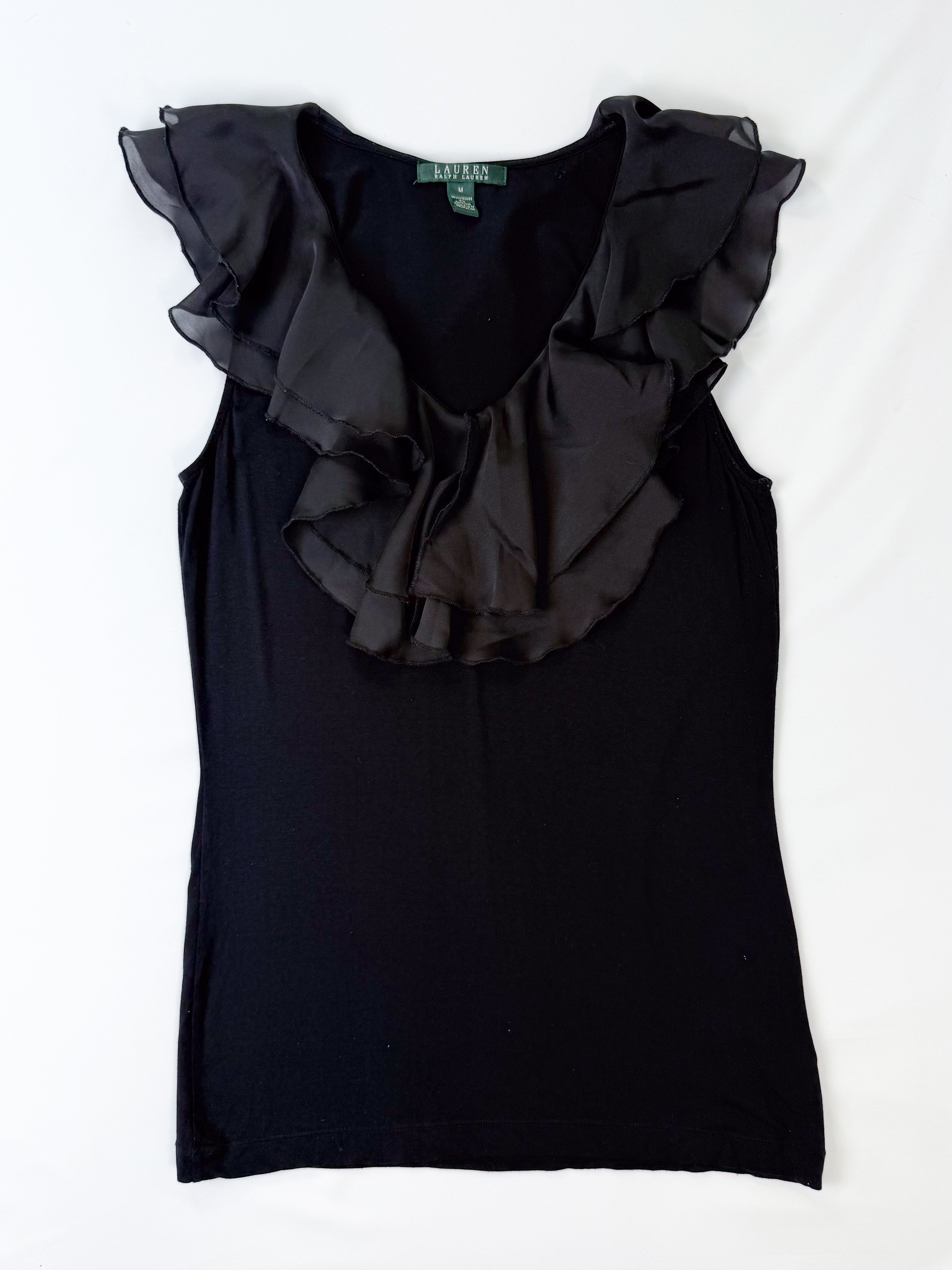 Lauren Ralph Lauren 2000s Black Chiffon Ruffle Tank - M
