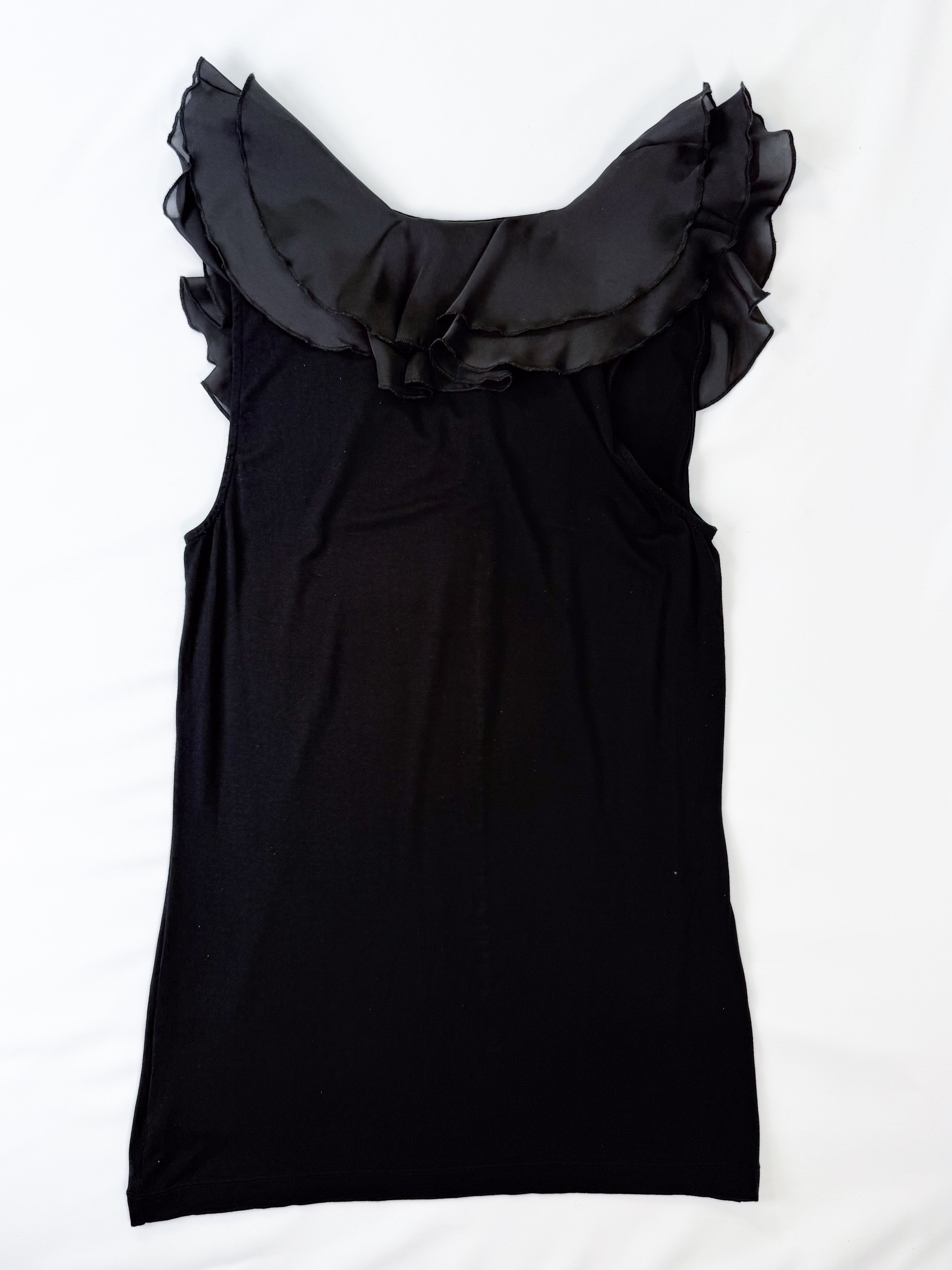 Lauren Ralph Lauren 2000s Black Chiffon Ruffle Tank - M