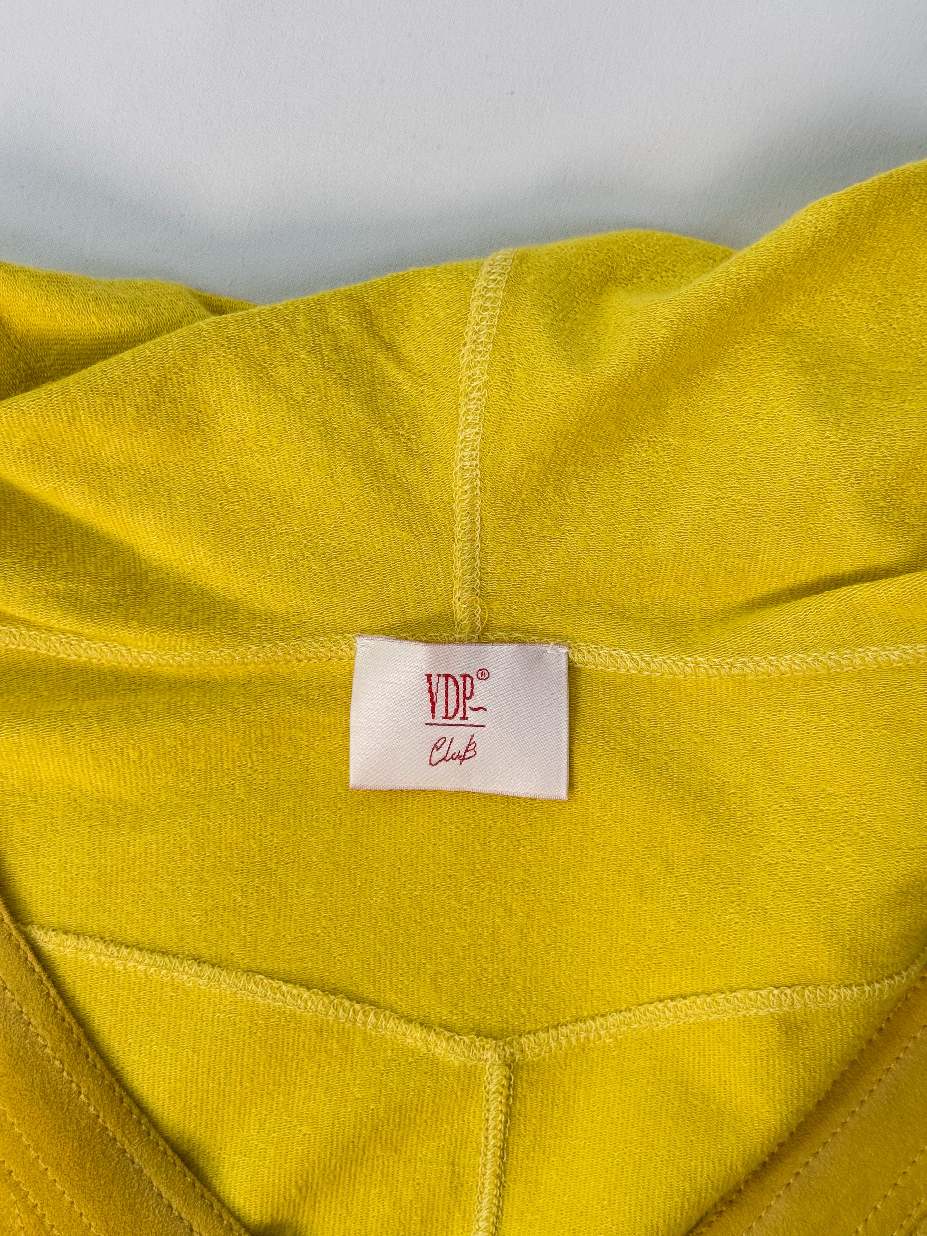 VDP Club 2000s Yellow Suede Panel Rhinestone Studded Hooded Jacket - S/M