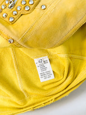 VDP Club 2000s Yellow Suede Panel Rhinestone Studded Hooded Jacket - S/M