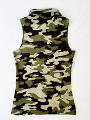 Sinéquanone Paris 2000s Camo Print Sleeveless Button-Up - S/M