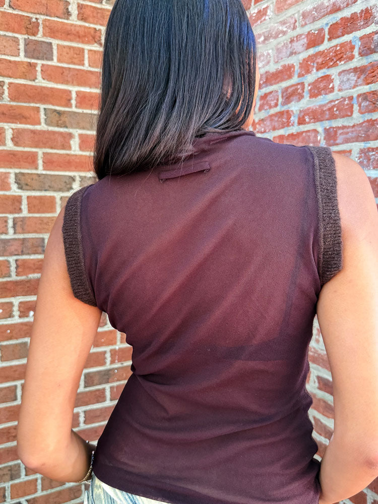 Jean Paul Gaultier Maille 2000s Brown Wool-Trim Mesh Top