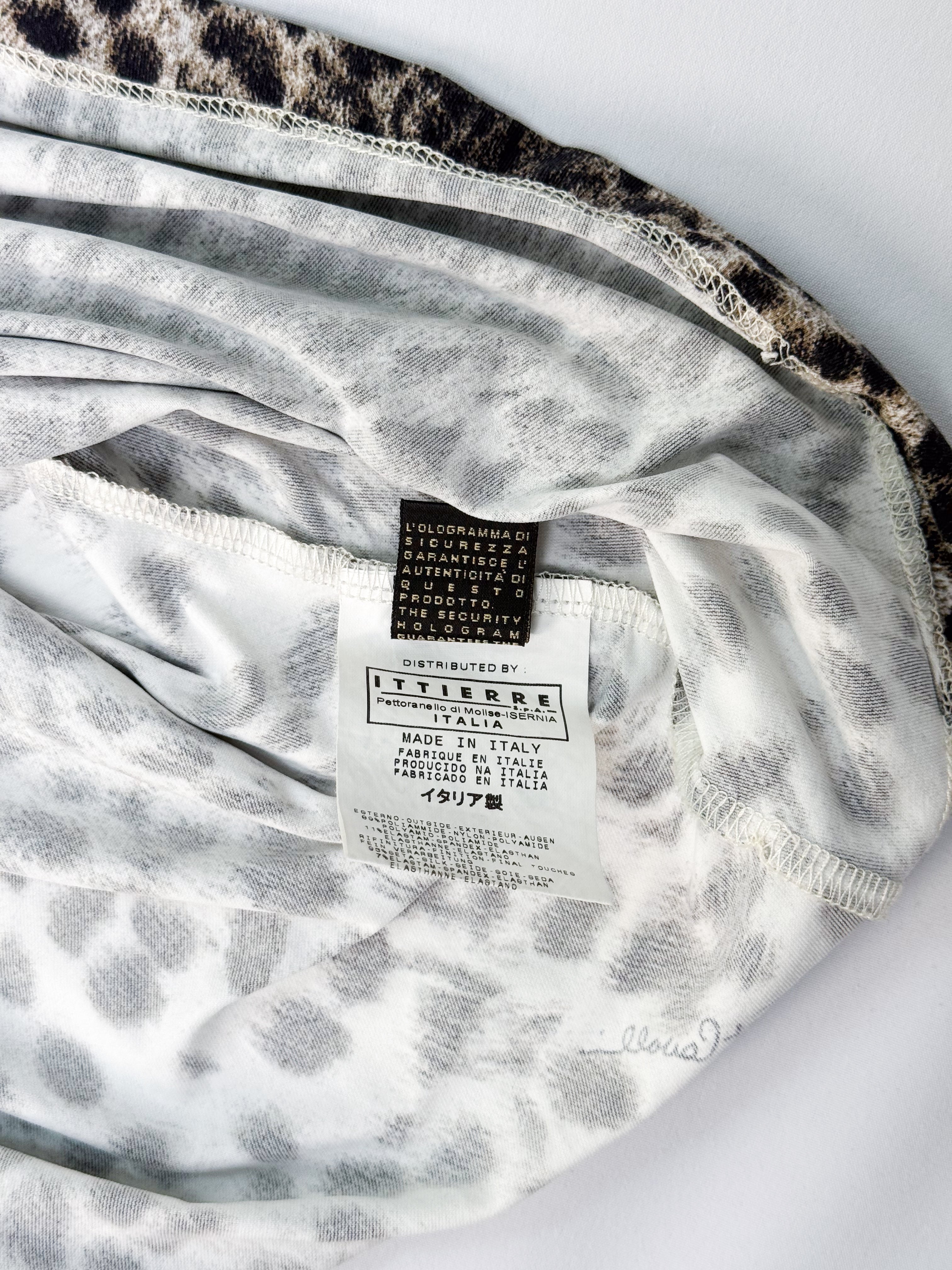 Just Cavalli 2000s Snow Leopard Print Gold-Trim Stretch Top - S