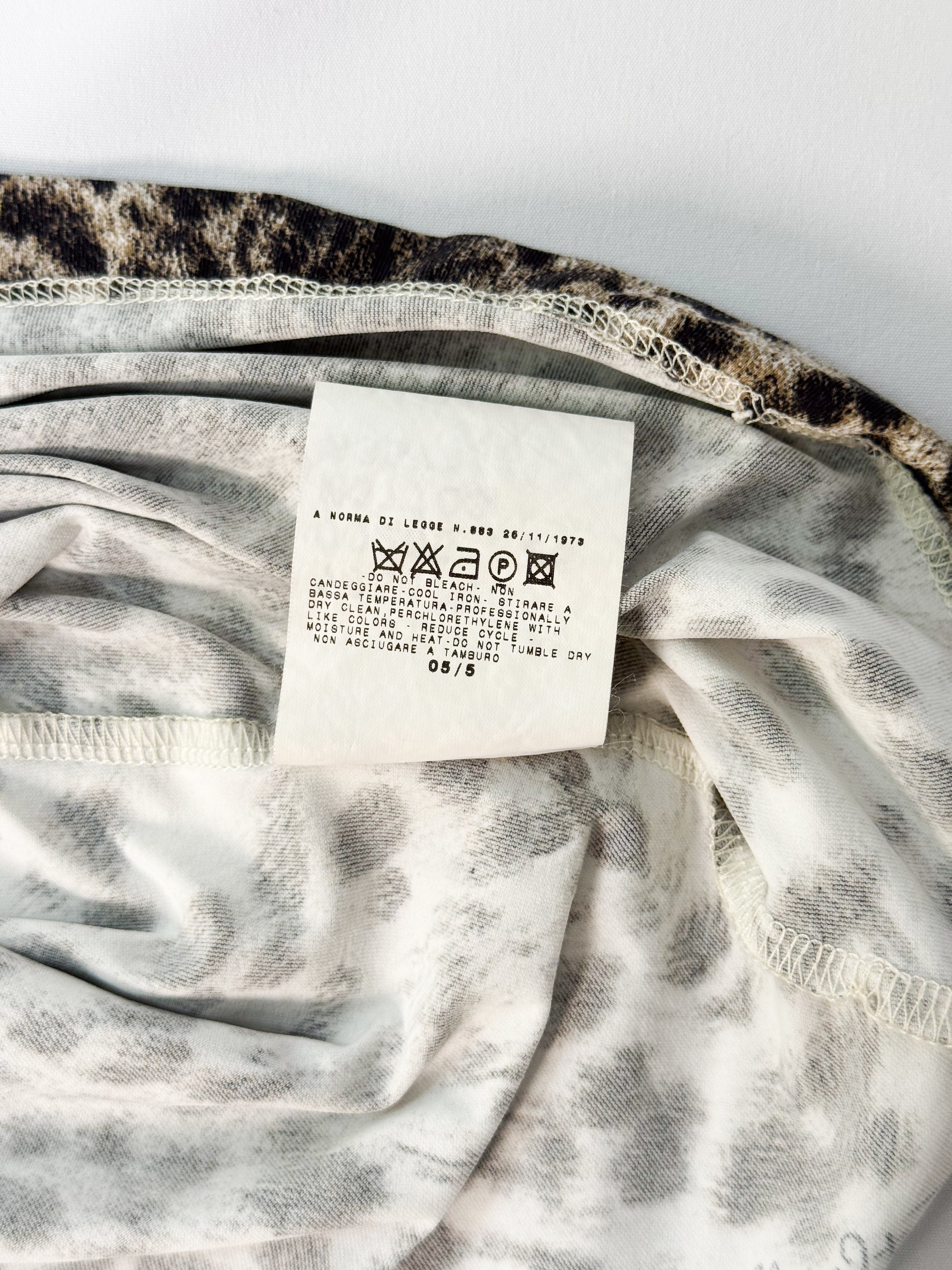 Just Cavalli 2000s Snow Leopard Print Gold-Trim Stretch Top - S