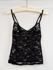 Dolce & Gabbana Underwear 2000s Black Floral Lace Logo Band Cami - S/M