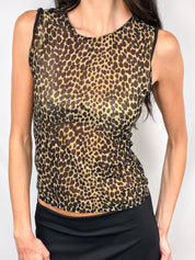 Dolce & Gabbana Intimo 1990s Leopard Print Scallop Trim Mesh Tank - M/L