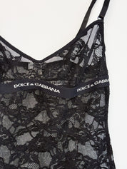 Dolce & Gabbana Underwear 2000s Black Floral Lace Logo Band Cami - S/M