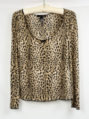 Just Cavalli 2000s Leopard Print Stretch Mesh Long Sleeve Top - S/M