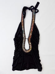 Patrizia Pepe Firenze 2000s Black Sequin Halter Top - XS/S