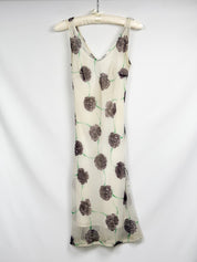 Patrizia Pepe Firenze 2000s Cream Grey Rose Print Chiffon Midi Dress - S/M