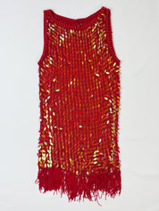 Vintage 1990s Red Iridescent Sequin Crochet Fringe Top - M/L