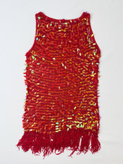 Vintage 1990s Red Iridescent Sequin Crochet Fringe Top - M/L