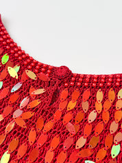 Vintage 1990s Red Iridescent Sequin Crochet Fringe Top - M/L