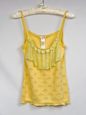 Christian Lacroix Bazar 2000s Yellow Pointelle Knit Ruffle Cami - S/M