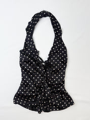 Flavio Castellani 2000s Black Polka Dot Silk Ruched Halter Top - S