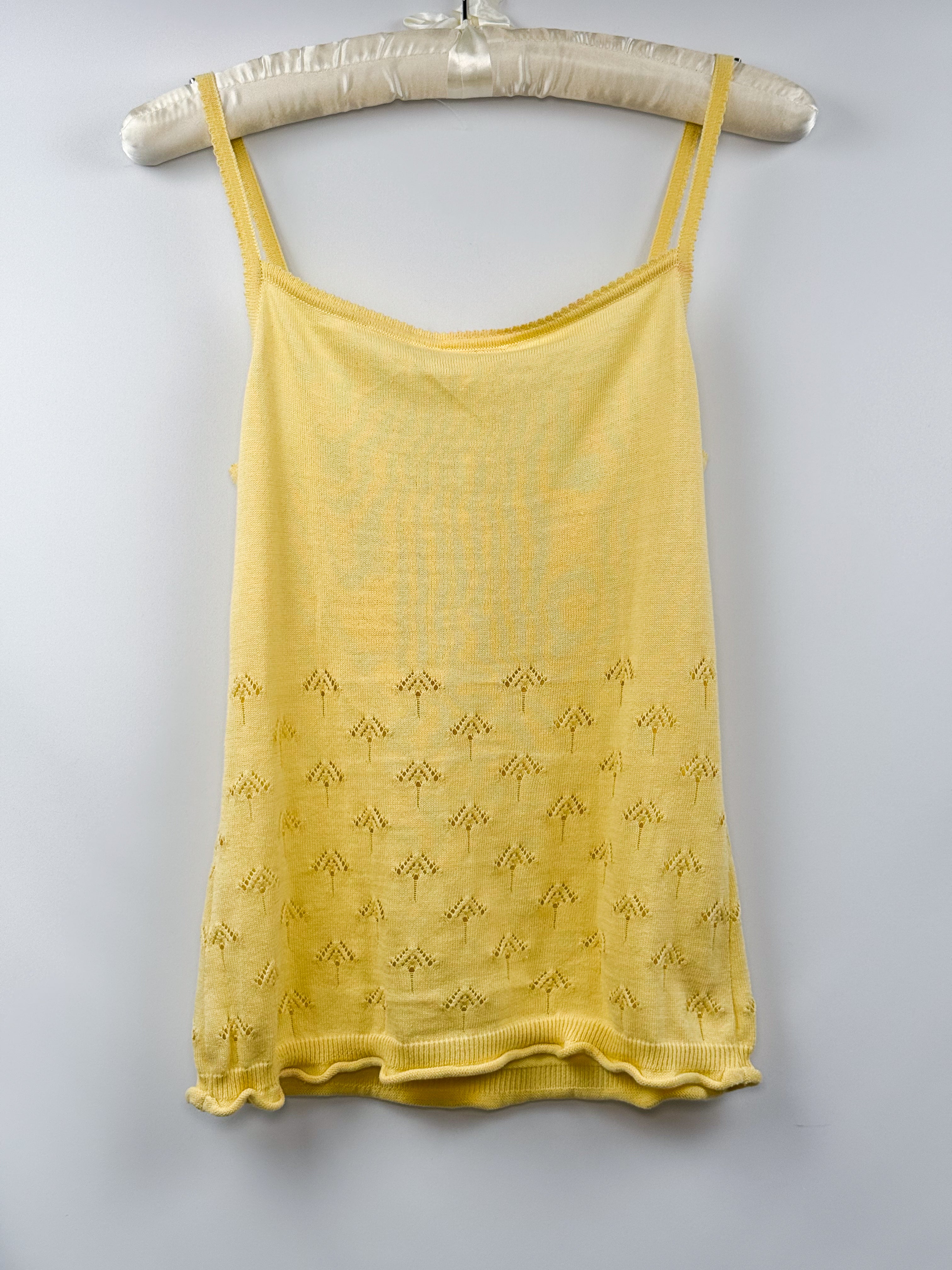 Christian Lacroix Bazar 2000s Yellow Pointelle Knit Ruffle Cami - S/M