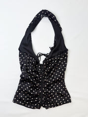 Flavio Castellani 2000s Black Polka Dot Silk Ruched Halter Top - S