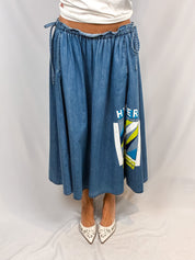 Kenzo Paris 2010s "Hyper Renegade" Graphic Denim Midi Skirt - S/M