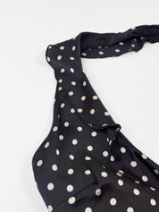 Flavio Castellani 2000s Black Polka Dot Silk Ruched Halter Top - S