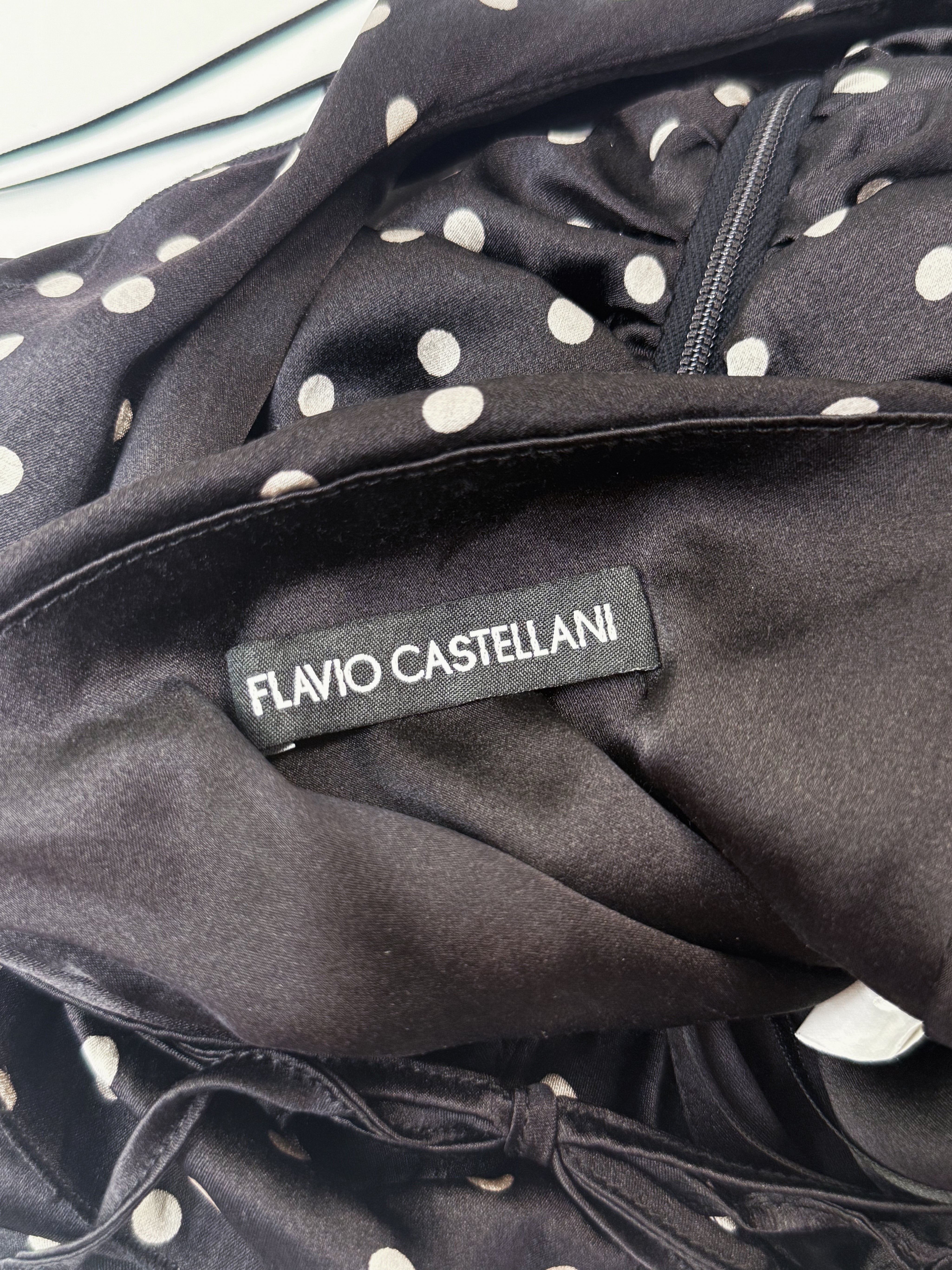 Flavio Castellani 2000s Black Polka Dot Silk Ruched Halter Top - S