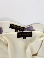 Patrizia Pepe Firenze 2000s Cream Grey Rose Print Chiffon Midi Dress - S/M
