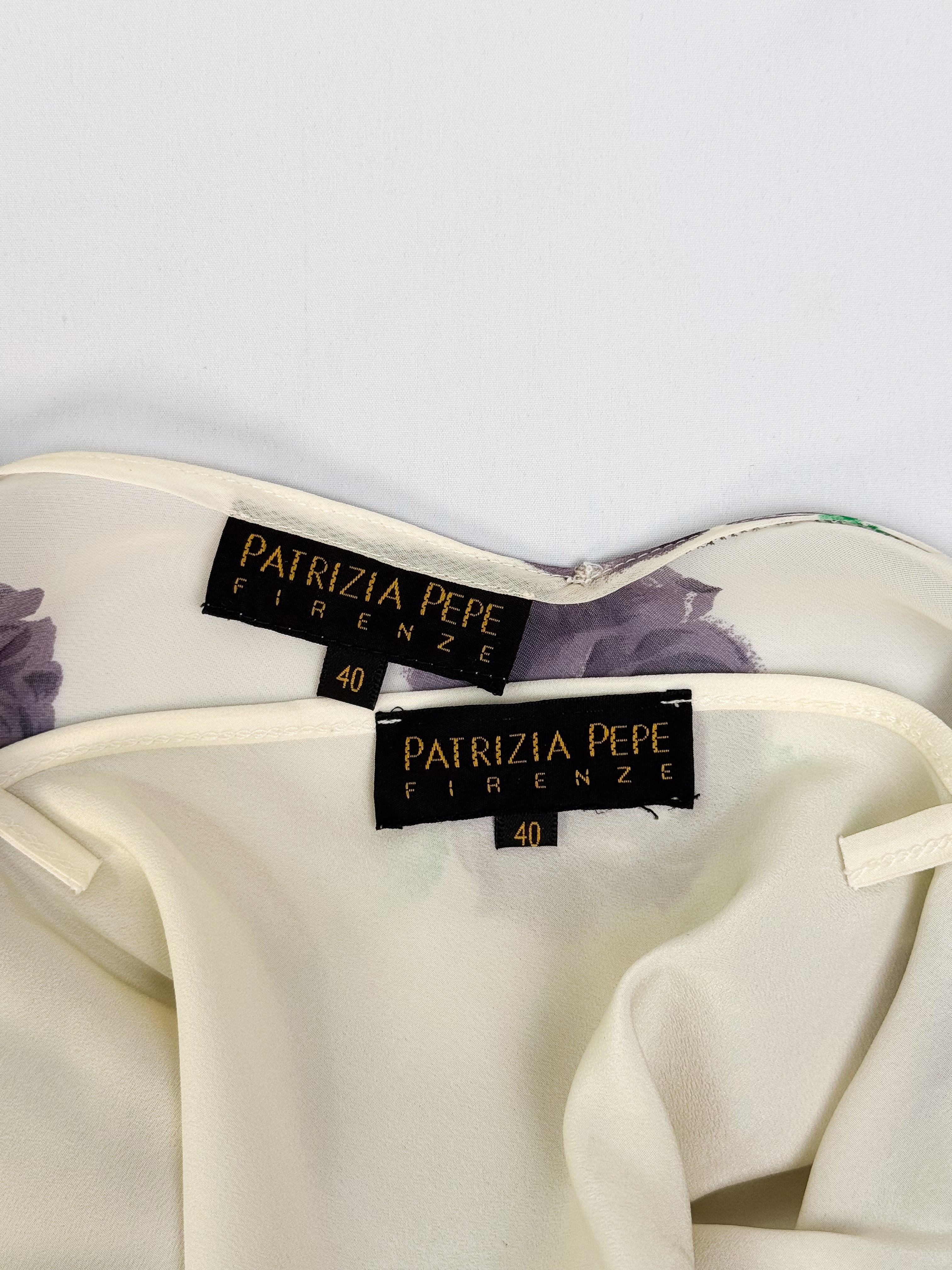 Patrizia Pepe Firenze 2000s Cream Grey Rose Print Chiffon Midi Dress - S/M