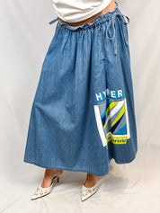 Kenzo Paris 2010s "Hyper Renegade" Graphic Denim Midi Skirt - S/M