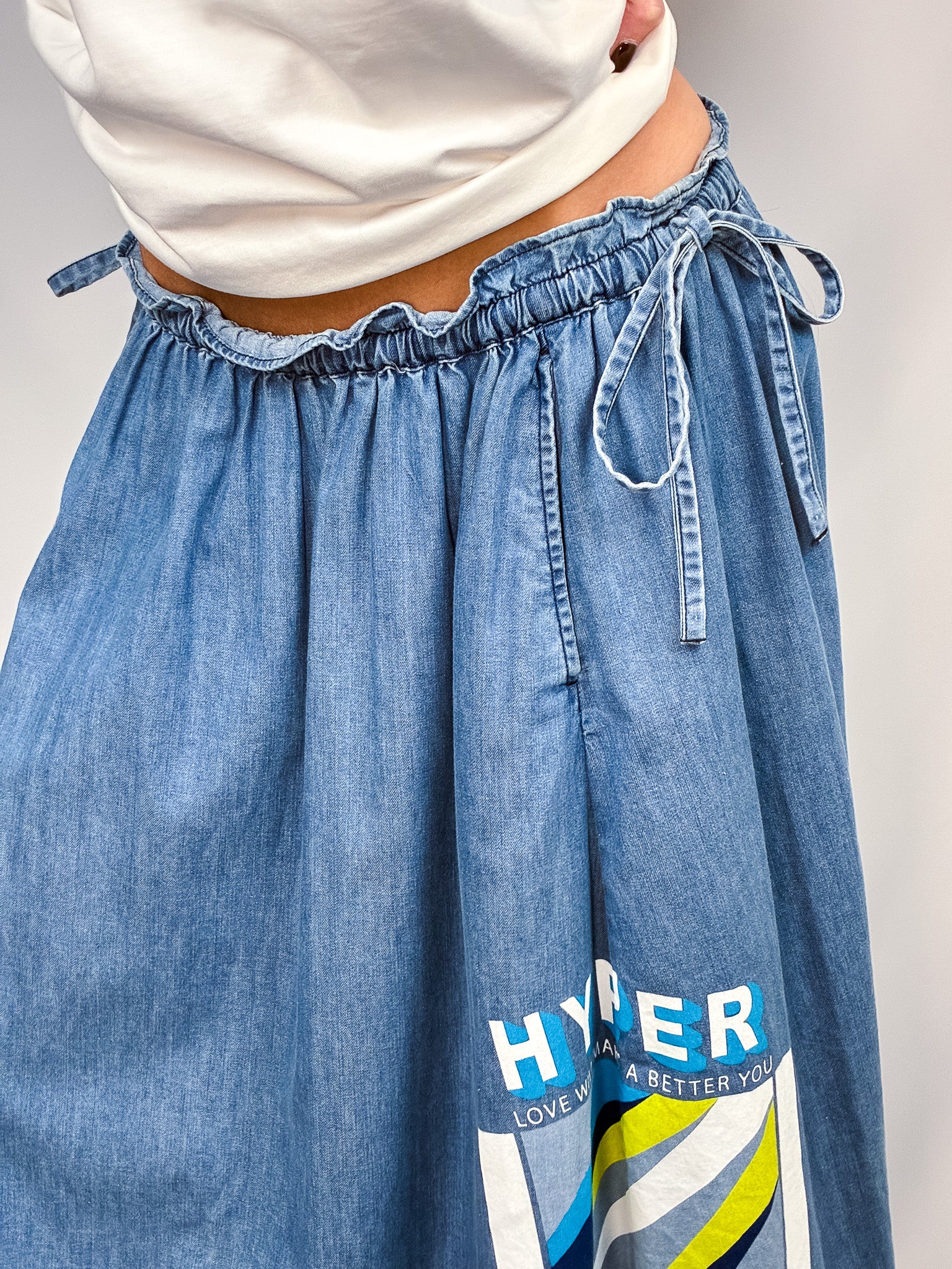 Kenzo Paris 2010s "Hyper Renegade" Graphic Denim Midi Skirt - S/M