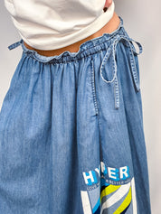 Kenzo Paris 2010s "Hyper Renegade" Graphic Denim Midi Skirt - S/M
