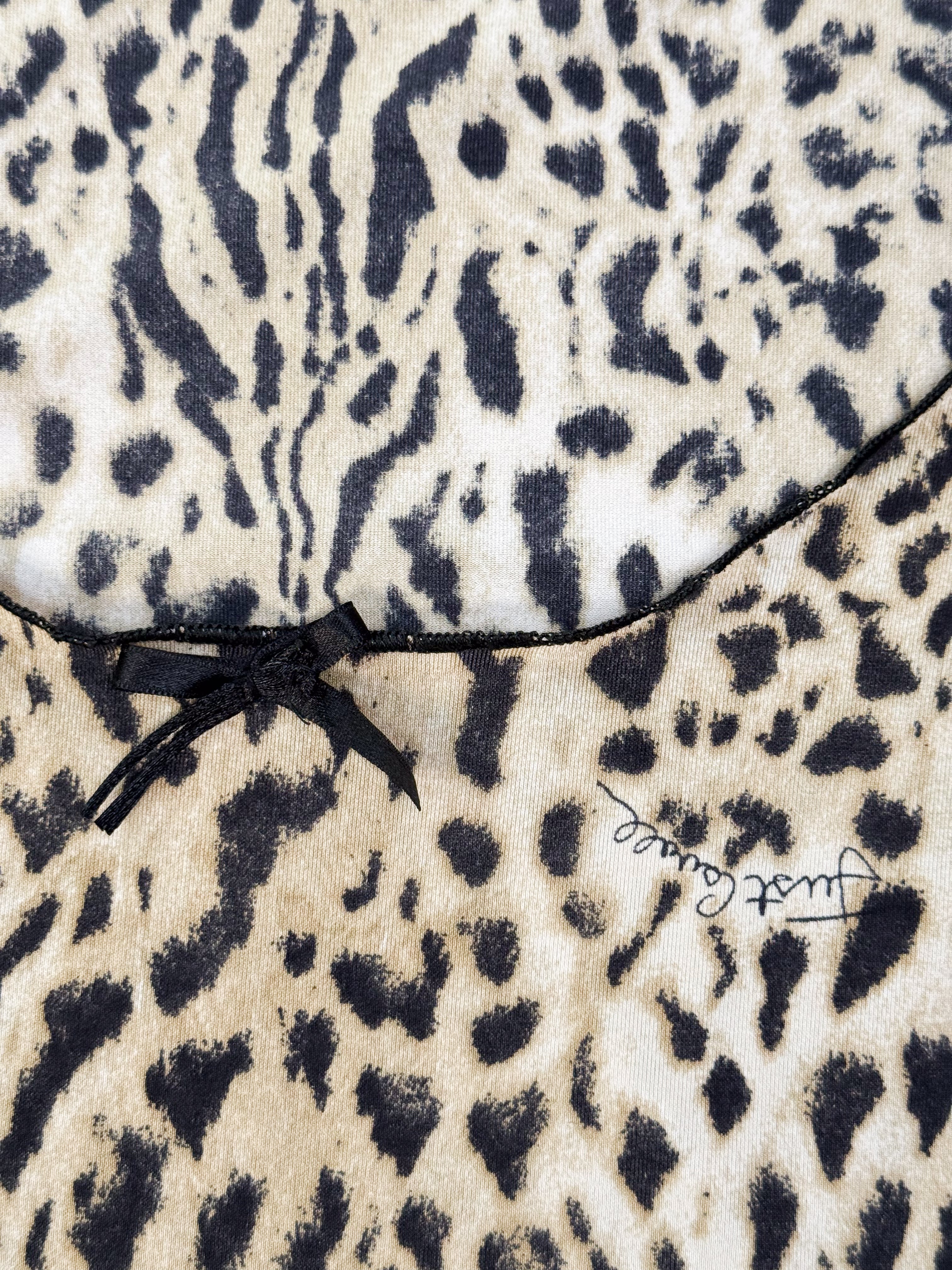 Just Cavalli 2000s Leopard Print Stretch Mesh Long Sleeve Top - S/M
