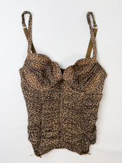 Chantal Thomass 1990s Leopard Mesh Ruched Bustier Set - S
