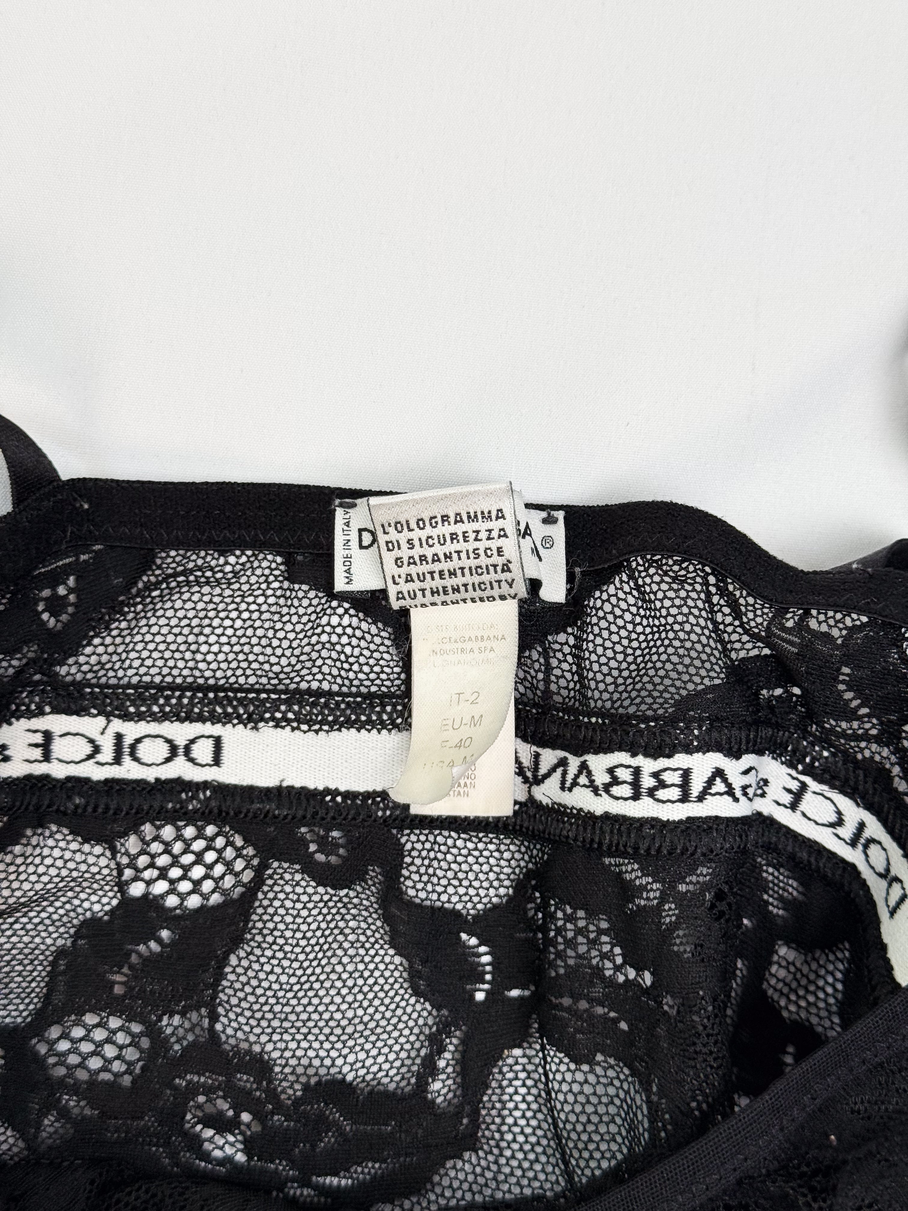 Dolce & Gabbana Underwear 2000s Black Floral Lace Logo Band Cami - S/M