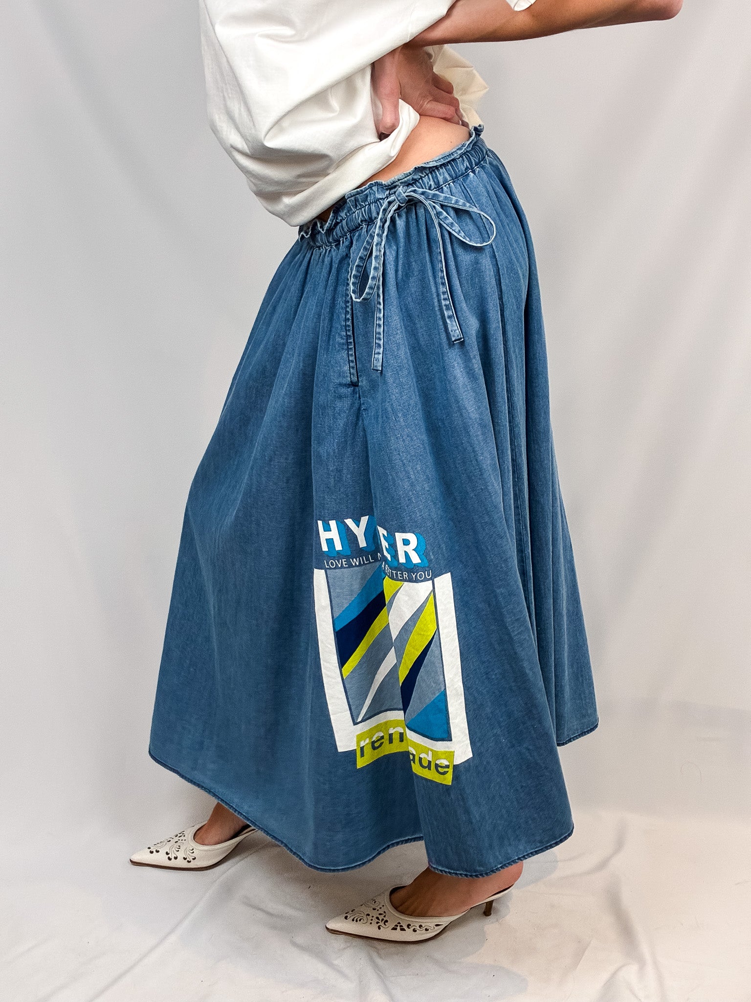 Kenzo Paris 2010s "Hyper Renegade" Graphic Denim Midi Skirt - S/M