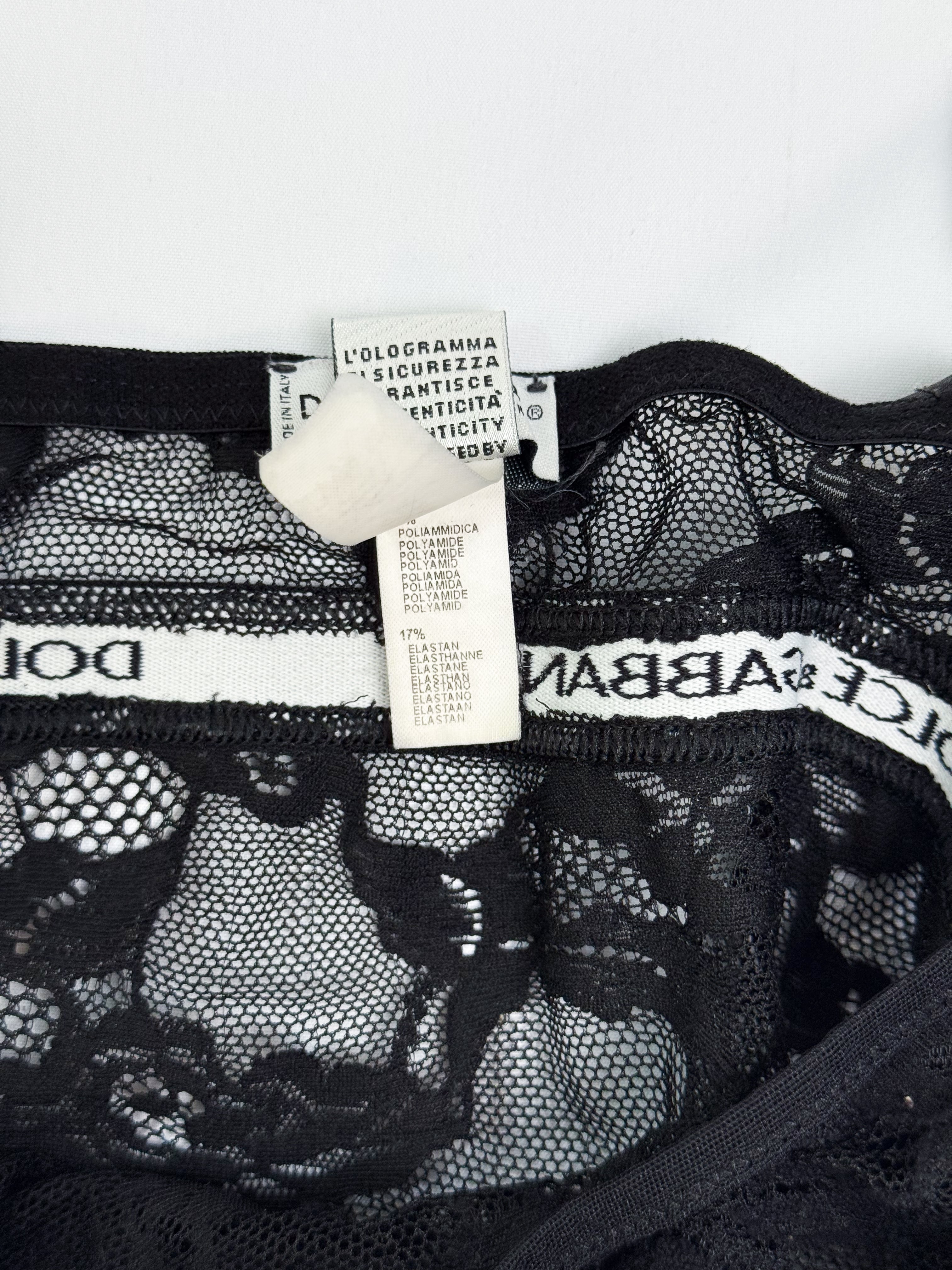 Dolce & Gabbana Underwear 2000s Black Floral Lace Logo Band Cami - S/M
