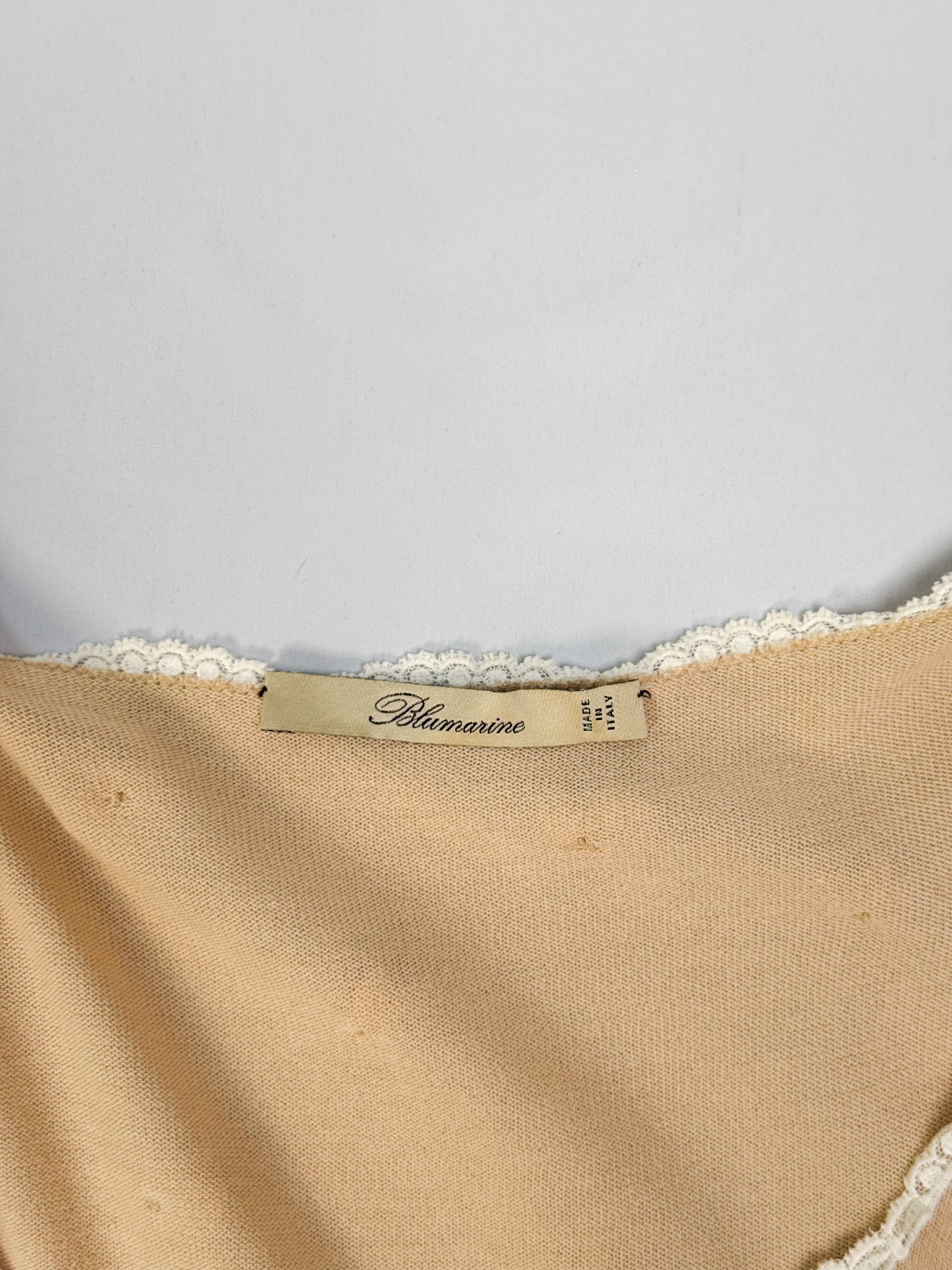 Blumarine 2000s Beige Floral Applique Eyelet Cutout Knit Top - XS/S