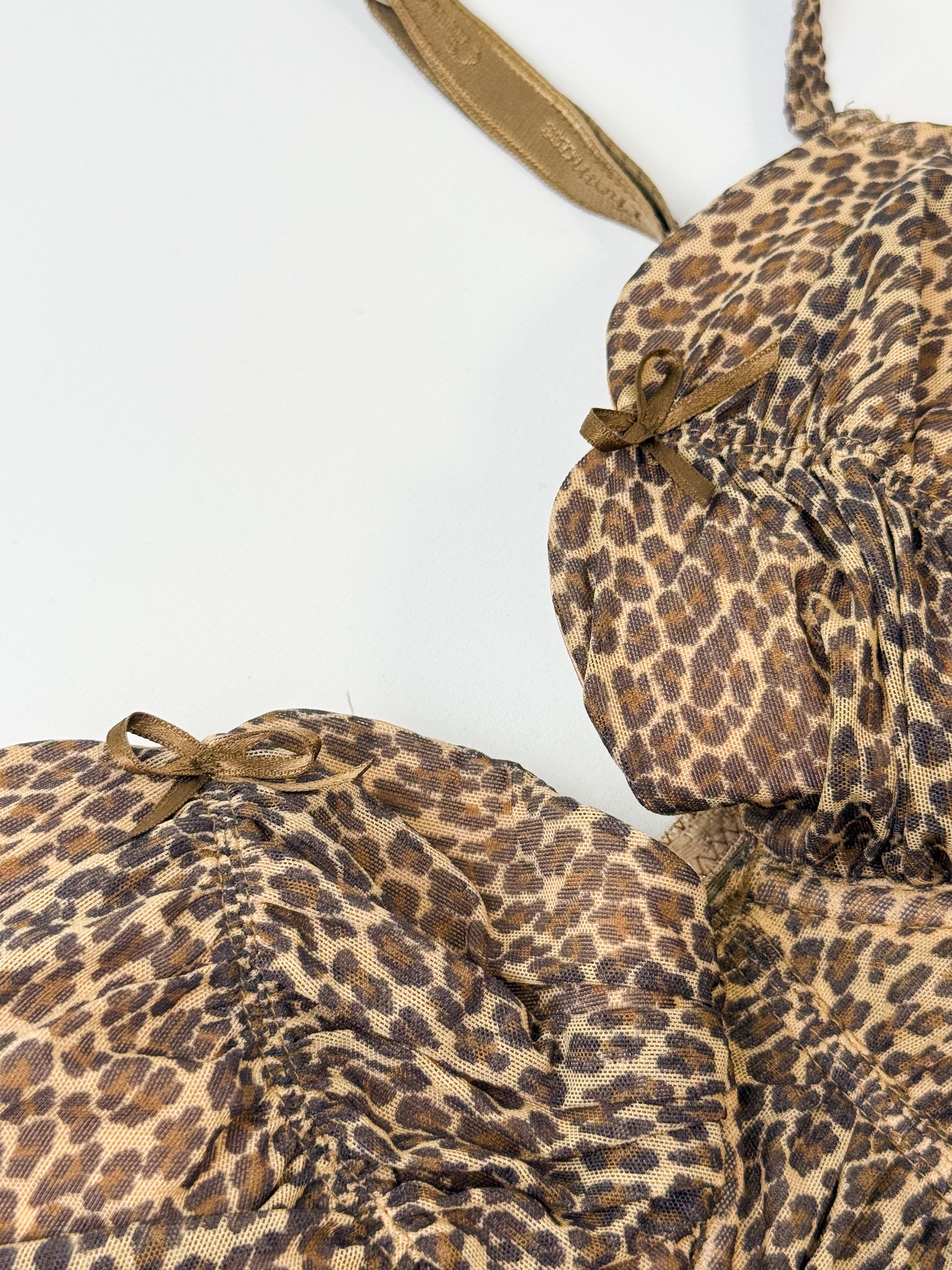 Chantal Thomass 1990s Leopard Mesh Ruched Bustier Set - S