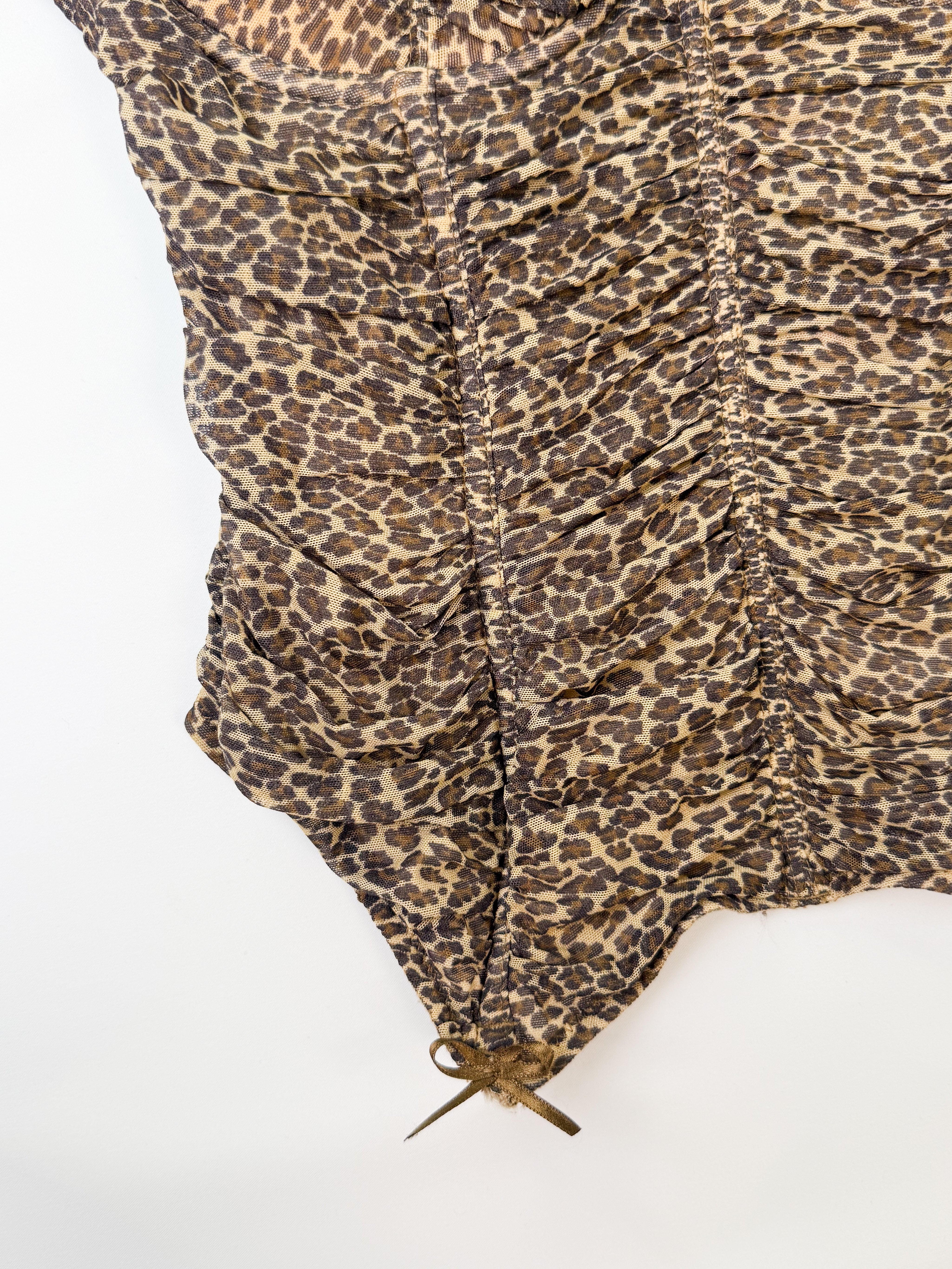 Chantal Thomass 1990s Leopard Mesh Ruched Bustier Set - S
