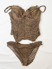 Chantal Thomass 1990s Leopard Mesh Ruched Bustier Set - S