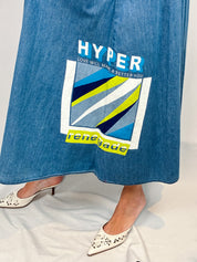 Kenzo Paris 2010s "Hyper Renegade" Graphic Denim Midi Skirt - S/M