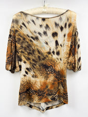 Just Cavalli 2000s Animalier Cheetah Print Bishop Sleeve V-Neck Top - M/L