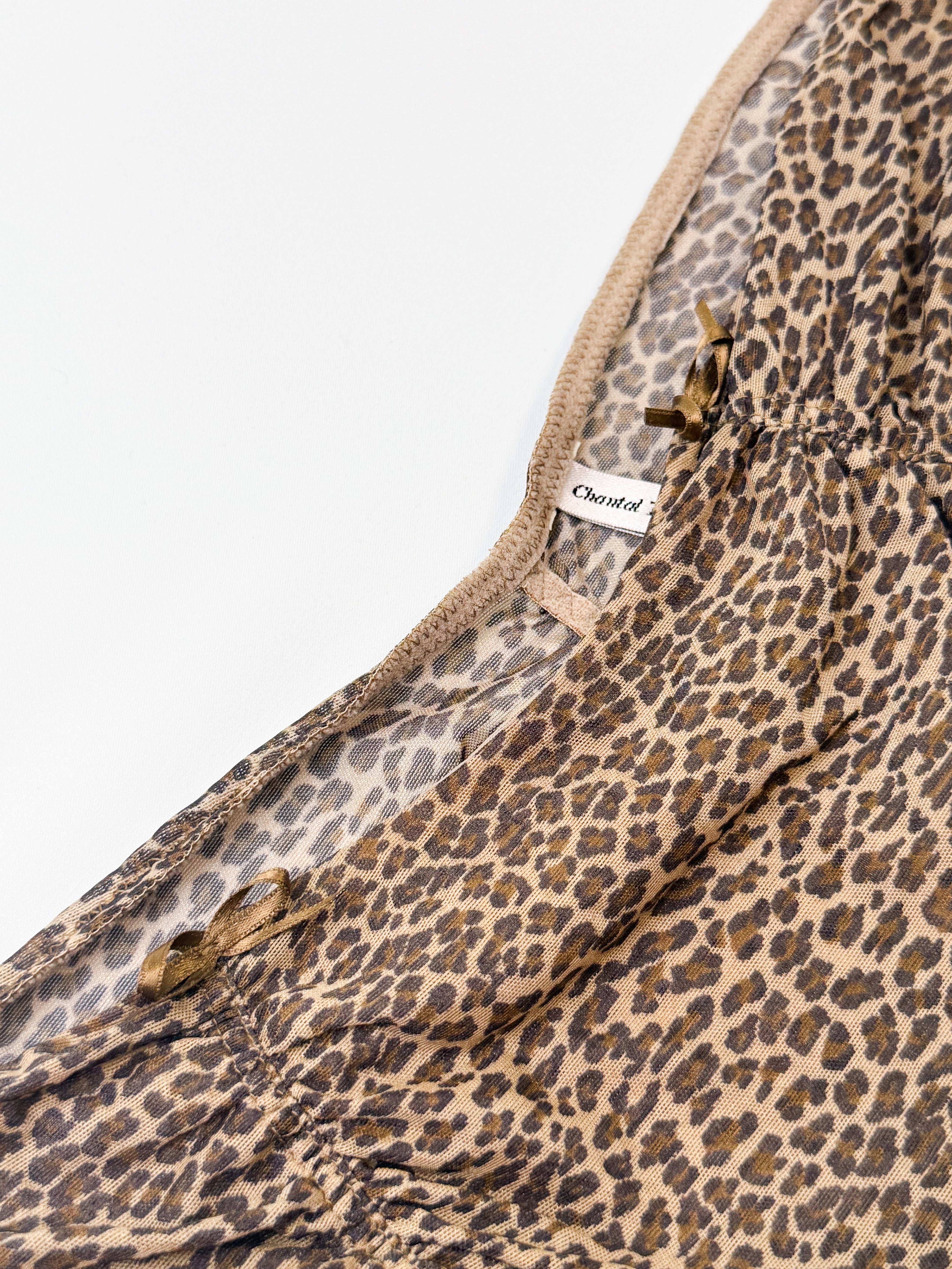 Chantal Thomass 1990s Leopard Mesh Ruched Bustier Set - S