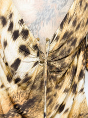 Just Cavalli 2000s Animalier Cheetah Print Ruched Gold Stud V-Neck Top - S/M