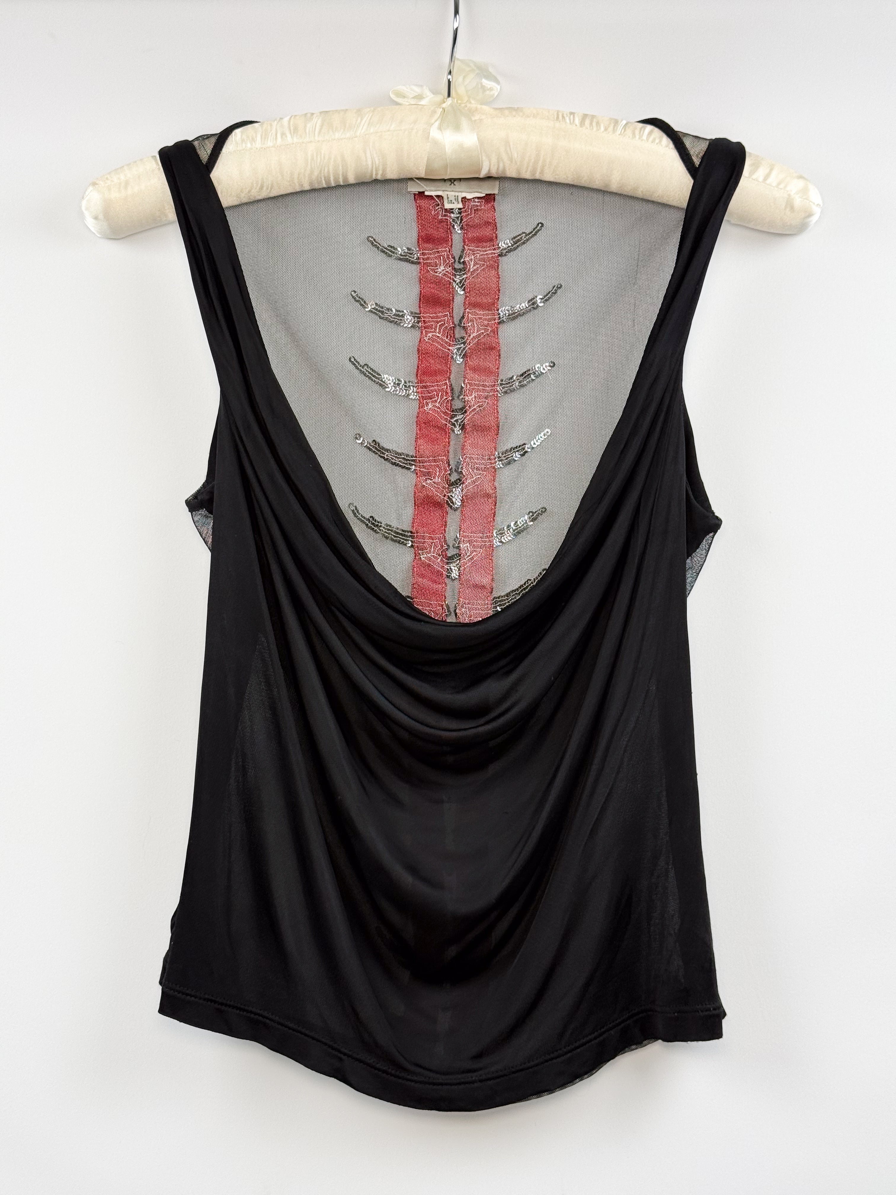 Richmond X 2000s Black Mesh Spine Sequin Embellished Tank Top - S/M
